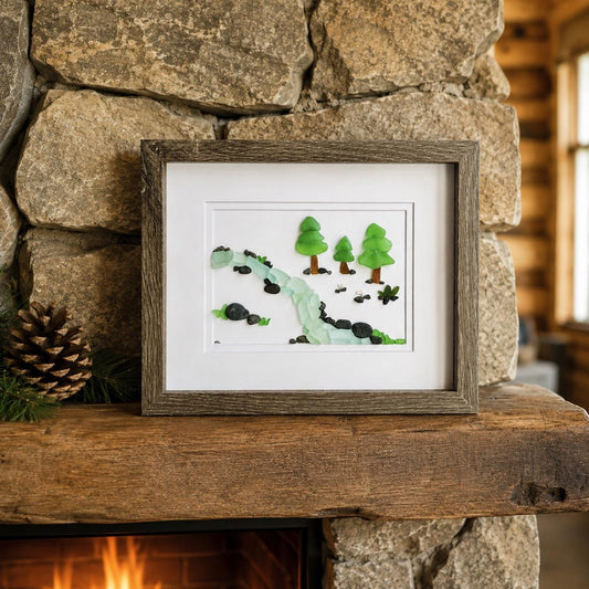 Sea Glass River Through the Trees Art, 8x10"