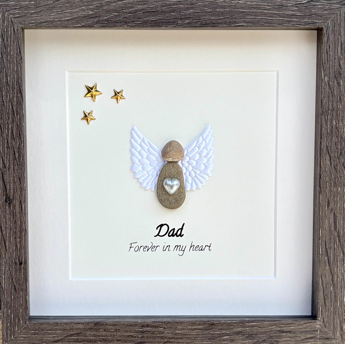 Dad Memorial Pebble Art, Framed Handmade Artwork to Commemorate Loved One