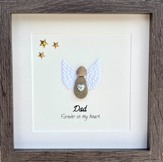 Dad Memorial Pebble Art, Framed Handmade Artwork to Commemorate Loved One