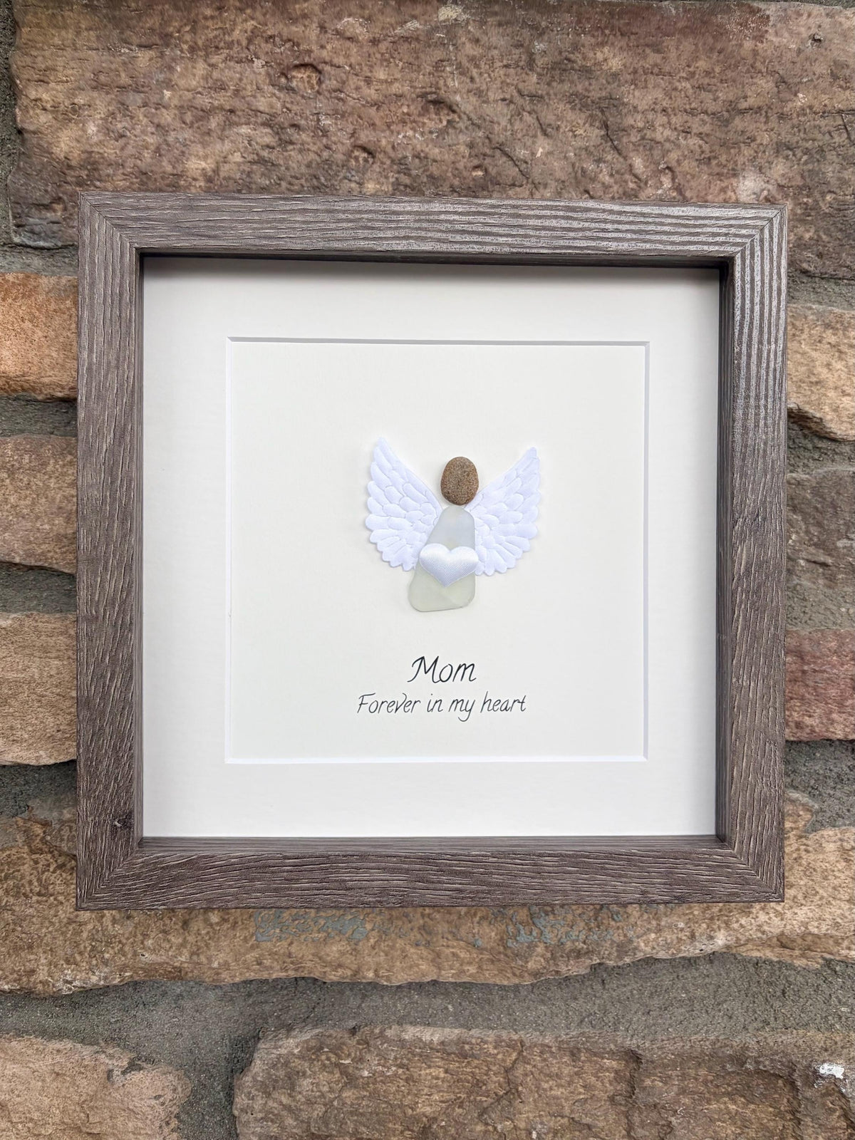 Mom or Loved One Memorial Pebble and Sea Glass Artwork , 9x9 Personalizable Gift